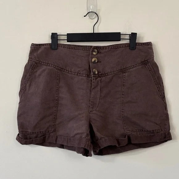 Aerie Twill V Waist Linen Blend Brown Shorts Size Large - Picture 3 of 8
